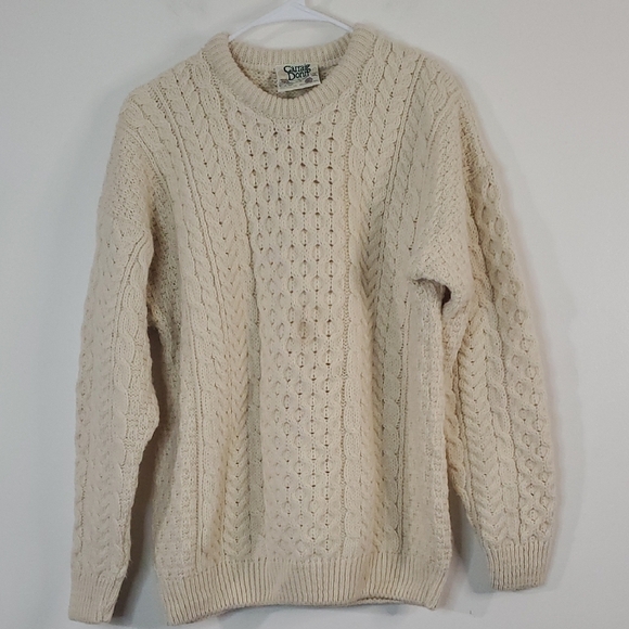 Carraig Donn Sweaters - Womens Vintage Wool Aran Chunky Cableknit Fisherman Sweater Size Med Ireland